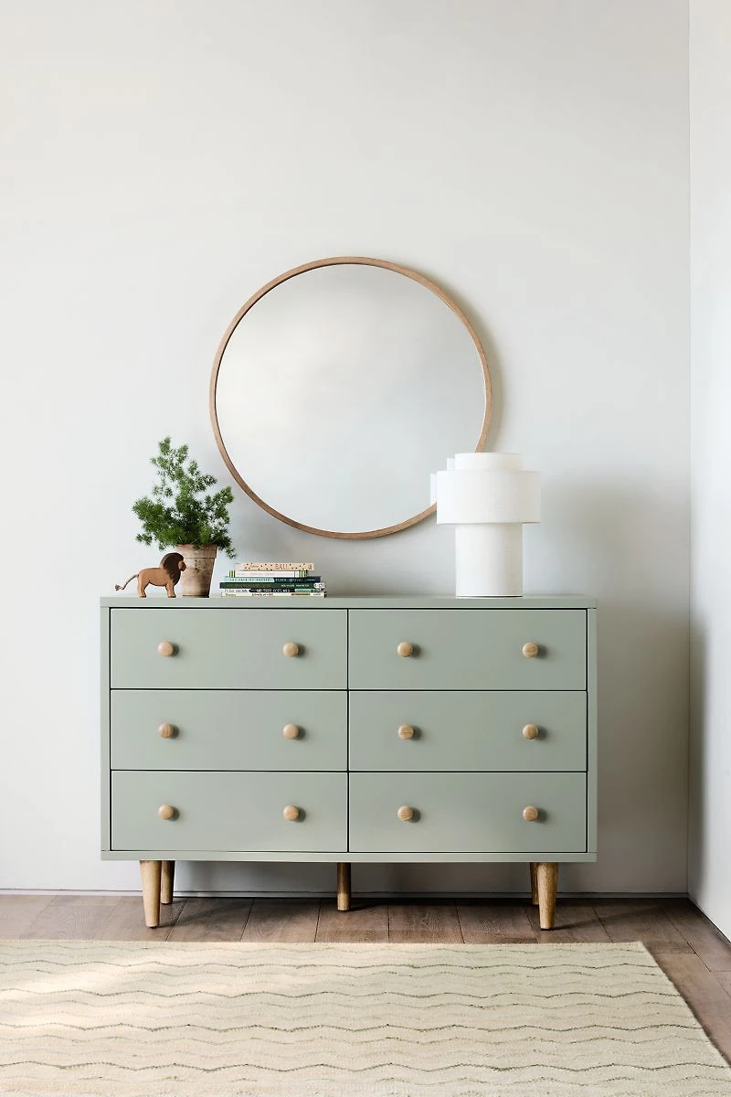 Finn 51" Sage Green Wood Wide 6-Drawer Kids Dresser