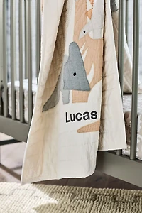 Dino Tower Embroidered Organic Cotton Baby Crib Quilt