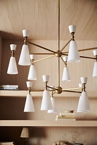 Saintes Oversized Two-Tiered Brass Mid-Century Chandelier Light