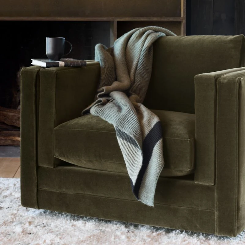 Ribbed Knit 70"x55" Wool Blend Spanish Moss Green Throw Blanket
