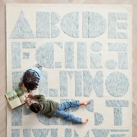 Modern Alphabet Blue Kids Wool Area Rug 6'x9'