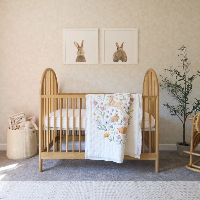 Wonderland Prairie Embroidered Organic Cotton Voile Baby Crib Quilt