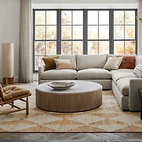Troupe Marble and Natural Pine Wood 56" Round Coffee Table