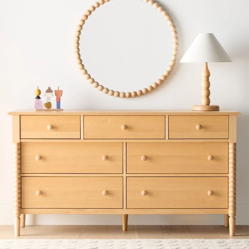 Jenny Lind 62" Natural Maple Wood Extra Wide 7-Drawer Kids Dresser