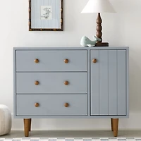 Finn 44" Narrow Mist Blue Wood 3-Drawer Kids Dresser with Door