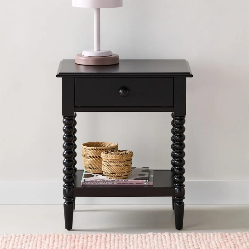 Set of 2 Jenny Lind Black Wood Spindle Kids Nightstand with Drawer