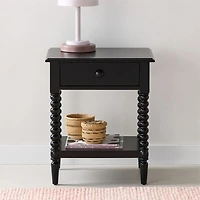 Set of 2 Jenny Lind Black Wood Spindle Kids Nightstand with Drawer