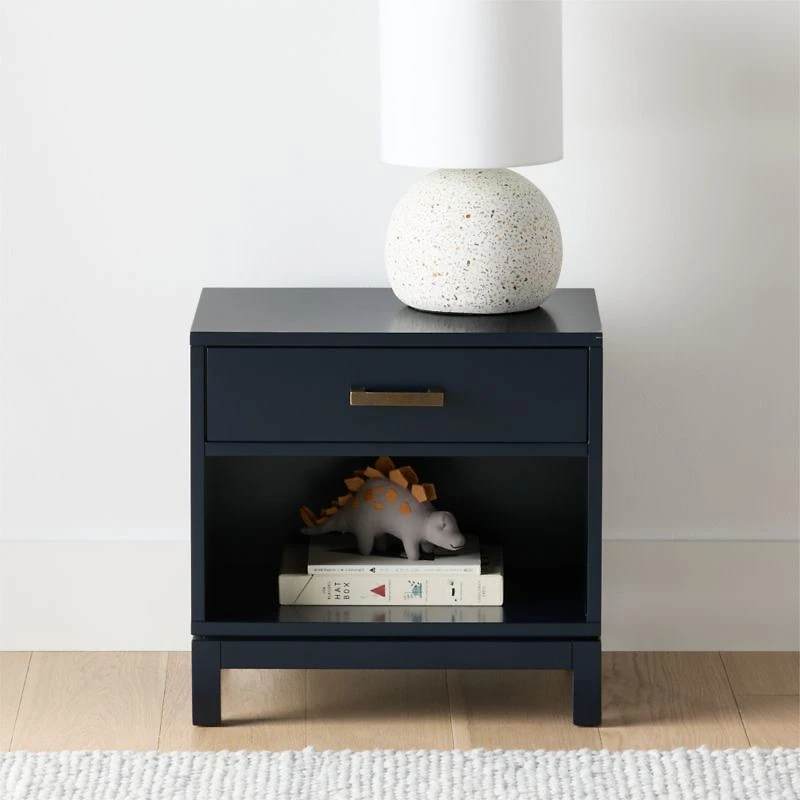 Parke Navy Blue Wood Kids Nightstand with Drawer