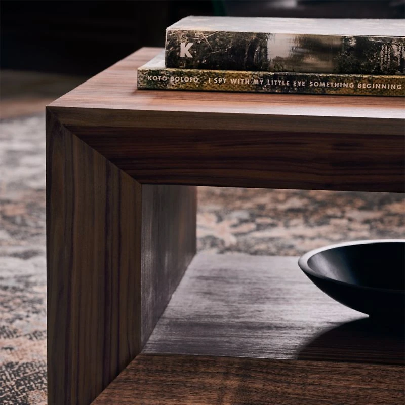 Vernon Walnut Wood 56" Rectangular Coffee Table with Shelf