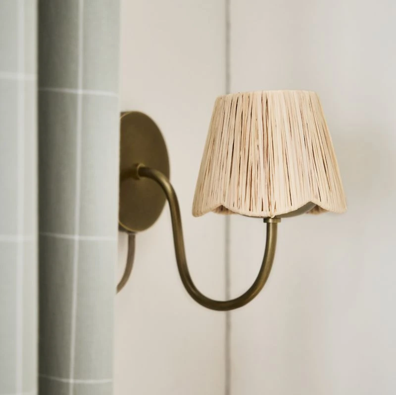 Greta Scalloped Raffia Kids Plug-In Wall Sconce