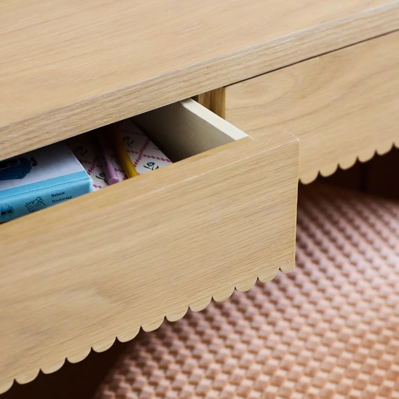 Raya Natural Oak Wood 2-Drawer Wide Kids Desk