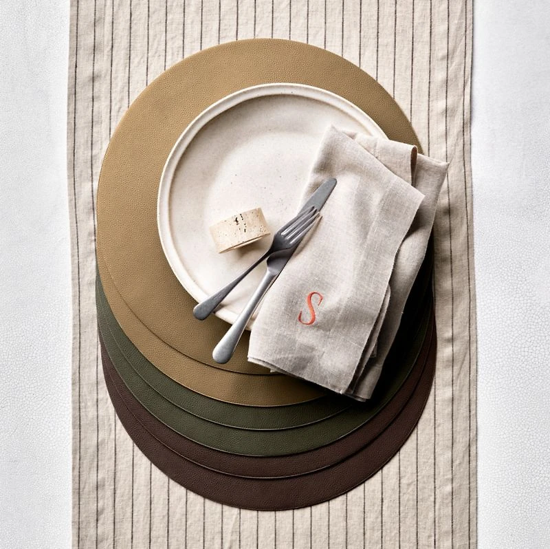 Rizzo Textured Easy Care Faux Leather Mushroom Round Placemat