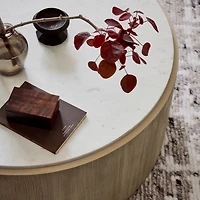 Troupe Marble and Natural Pine Wood 56" Round Coffee Table