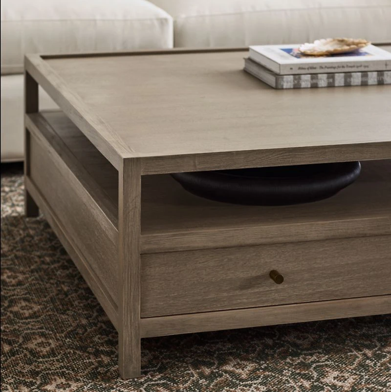 Keane Weathered Natural Wood 45" Square Storage Coffee Table