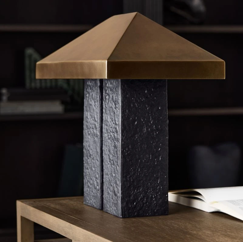 Brutalist Metal Table Lamp with Metal Shade
