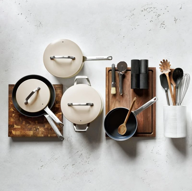 Crate & Barrel EvenCook Ceramic ™ Cream Nonstick 8-Piece Cookware Set with Bonus