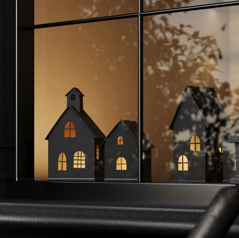 Black Haunted House with LED Lights
