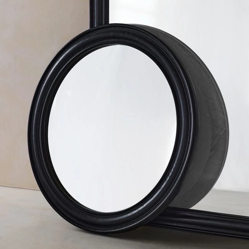 Kensington Black Oak Wood Round Wall Mirror 45"
