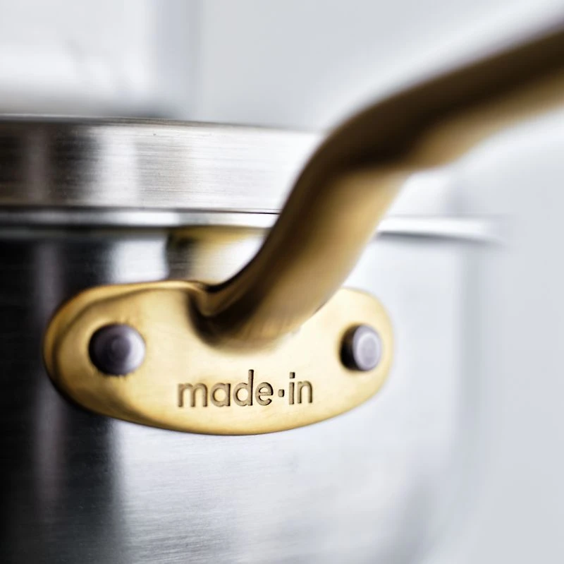 Made In Stainless Clad 3-Qt. Saucier with Antique Brass Hardware