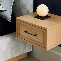 Set of 2 Oliver Natural Oak Wood Floating Kids Nightstand with Drawer