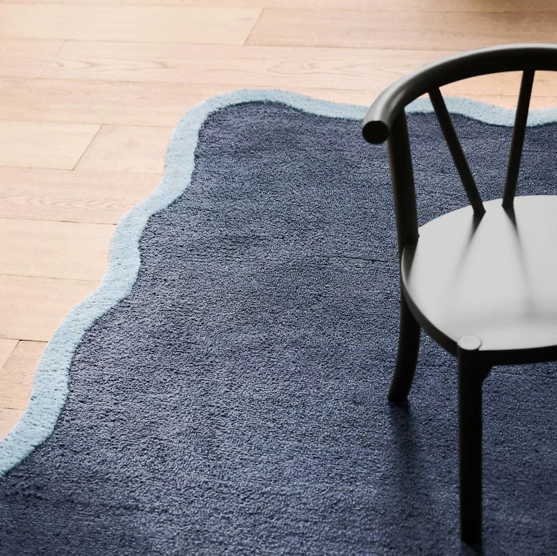 Wavy Border Midnight Navy Blue Kids Performance Area Rug 8'x10'