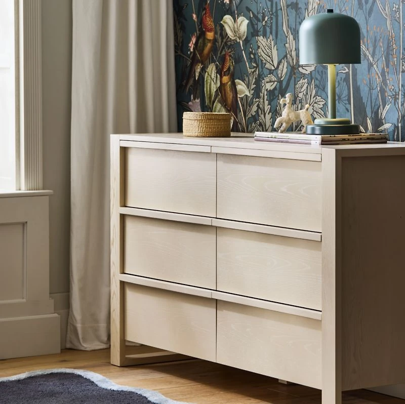 Gemini 55" Light Ash Wood 6-Drawer Wide Kids Dresser
