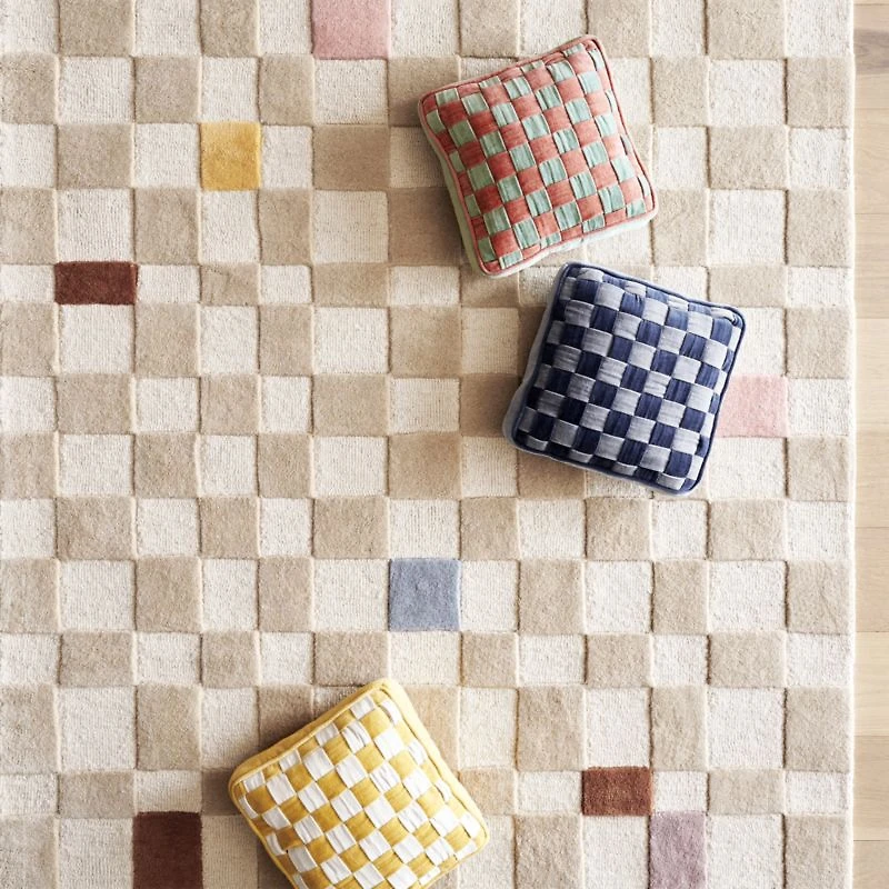 Checkerboard Custard Yellow and Arctic Ivory Velvet  Kids Throw Pillow