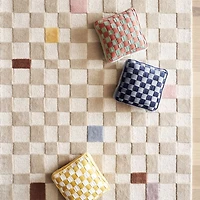 Checkerboard Custard Yellow and Arctic Ivory Velvet  Kids Throw Pillow