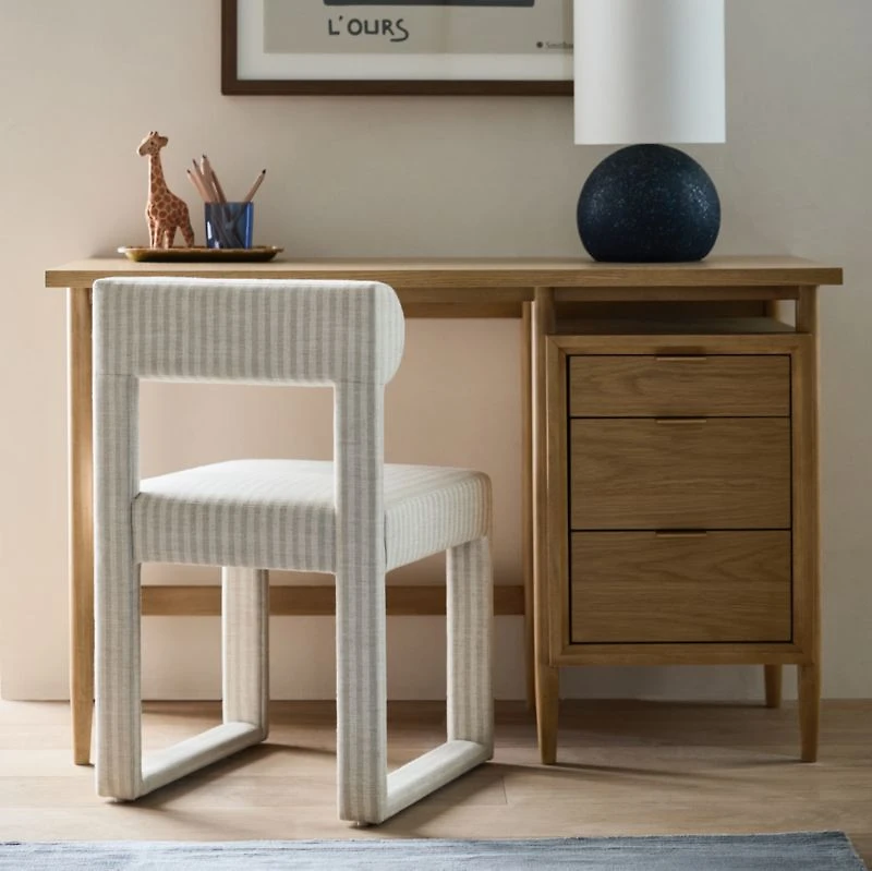 Collector's Upholstered Ivory and Natural Striped Kids Desk Chair by Jeremiah Brent
