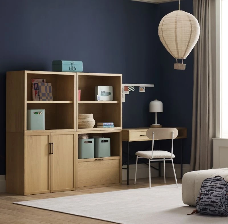 Oliver Modular Natural Oak Wood Kids Open Bookcase with Drawer