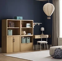 Oliver Modular Natural Oak Wood Kids Open Bookcase with Drawer