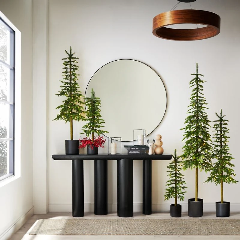 Bomen 66" Asymmetrical Black Oak Wood Console Table