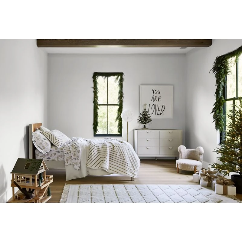 Opie Kids Twin Two-Tone Wood and Linen White Bed