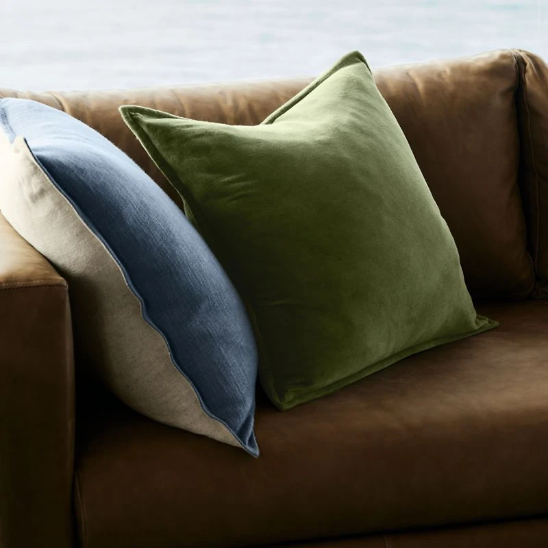 Moss 20" Washed Organic Cotton Velvet Pillow with Feather Insert