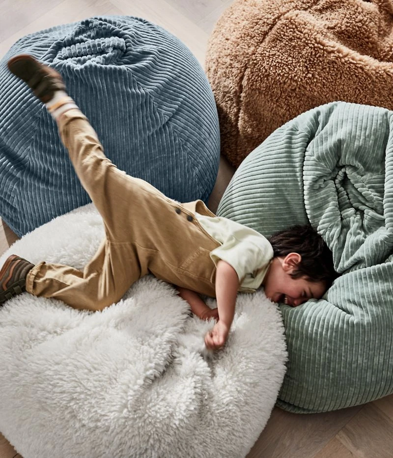 Cream White Small Mongolian Faux Fur Kids Lounge Bean Bag Chair Cover