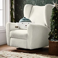 Seesaw Cream Boucle Electronic Swivel Glider Power Recliner Nursery Chair with Natural Wood Base