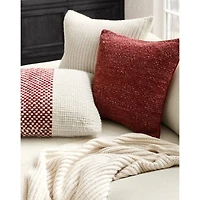 Arctic Ivory Wool Blend 23''x23" Fisherman Knit Throw Pillow Cover
