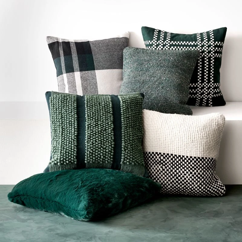 Spruce Green Felted Wool Plaid 23"x23" Holiday Throw Pillow Cover