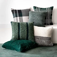 Spruce Green Felted Wool Plaid 23"x23" Holiday Throw Pillow Cover