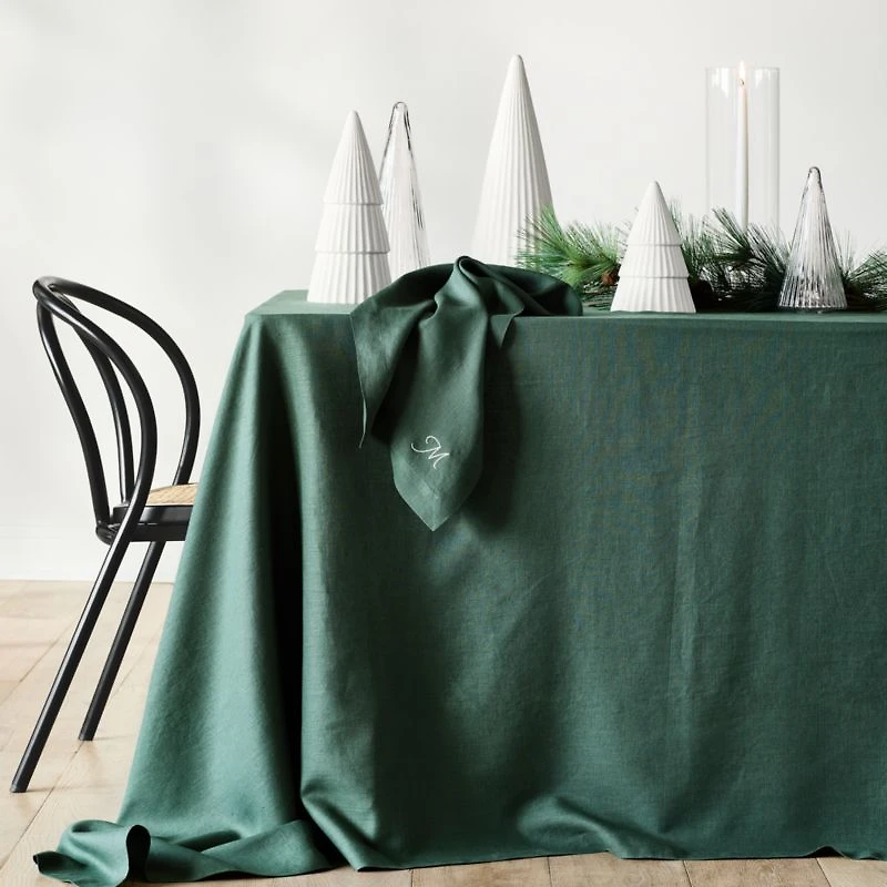 Marin Pine Green Oversized EUROPEAN FLAX ™-Certified Linen Tablecloth