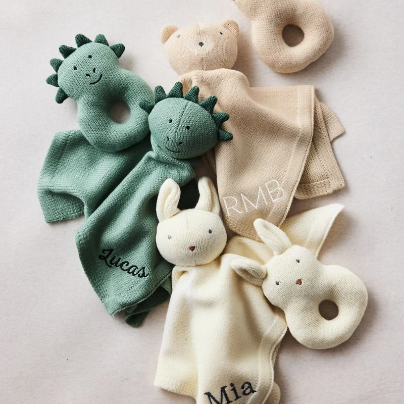 Dino Knit Lovey and Rattle Gift Set