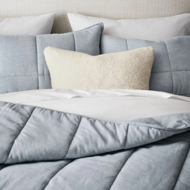 Organic Cotton Heathered Mist Blue Grid Twin/Twin XL Comforter