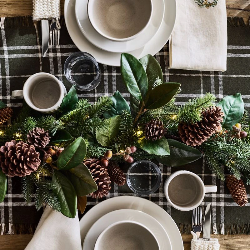 Craft 120" Green Plaid Organic Cotton Fringe Table Runner