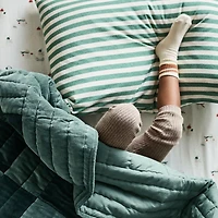 Checkerboard Pine Green Hand-Quilted Organic Cotton Velvet Kids Full/Queen Quilt