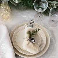 White Embroidered Pinecone EUROPEAN FLAX ™-Certified Linen Dinner Napkin