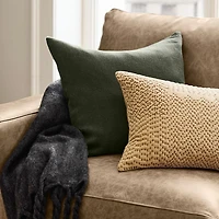 Sashiko Organic Cotton Velvet 22"x15" Travertine Beige Throw Pillow with Feather Insert