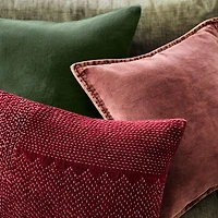 Relaxed Washed Organic Cotton Velvet 20"x20" Chestnut Red Throw Pillow Cover