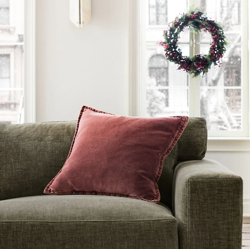 Relaxed Washed Organic Cotton Velvet 20"x20" Chestnut Red Throw Pillow Cover