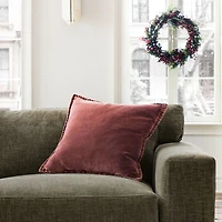 Relaxed Washed Organic Cotton Velvet 20"x20" Chestnut Red Throw Pillow Cover