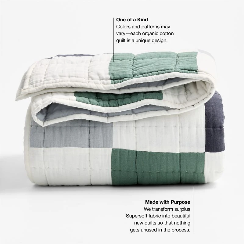 Supersoft Cool Toned Upcycled Organic Cotton Gauze Kids Full/Queen Quilt